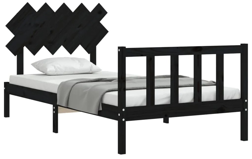 Estrutura de cama com cabeceira 100x200 cm madeira maciça preto