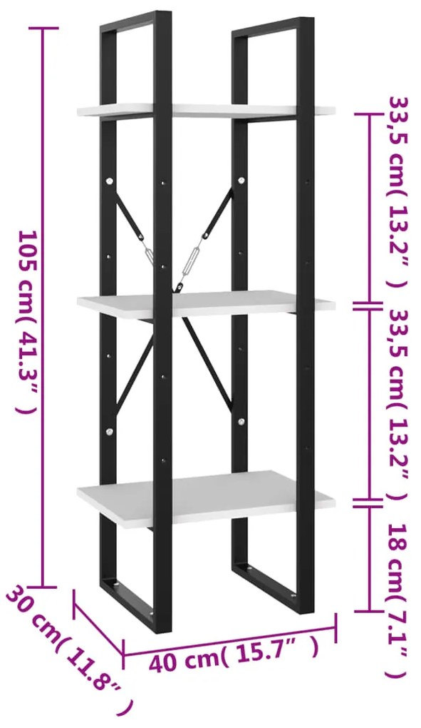 Estante c/ 3 prateleiras 40x30x105 cm contraplacado branco