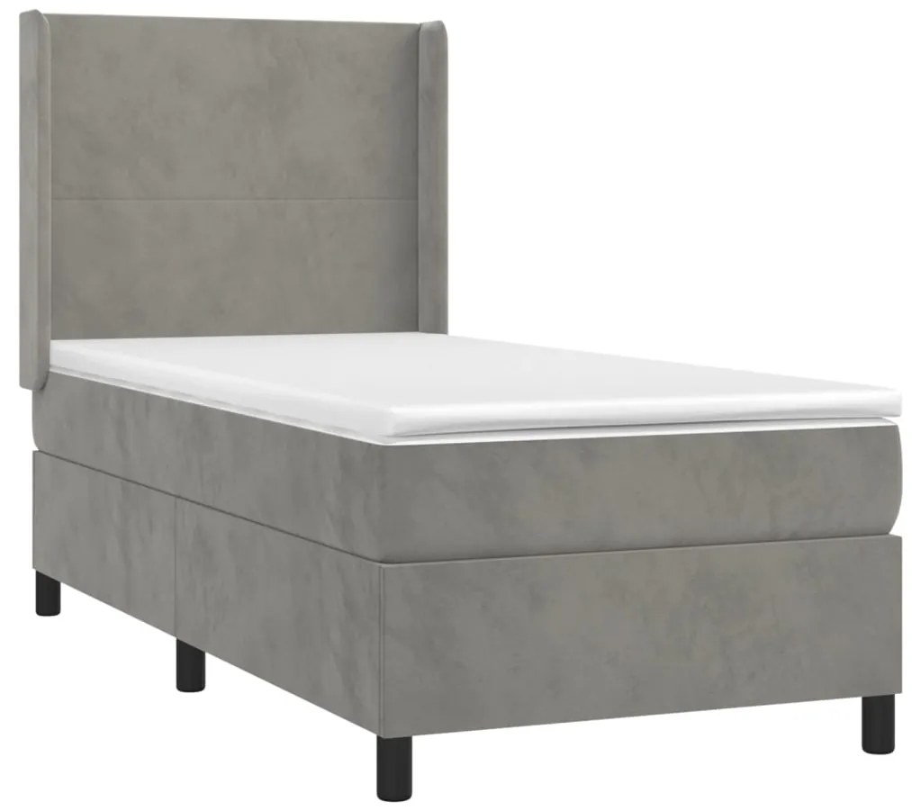 Cama box spring c/ colchão/LED 90x190 cm veludo cinzento-claro