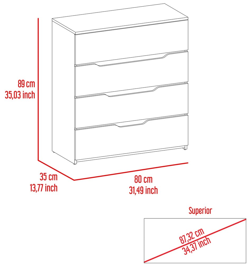 Cômoda 4 Gavetas zoeroble  89,02 x 80 x 35 cm branca