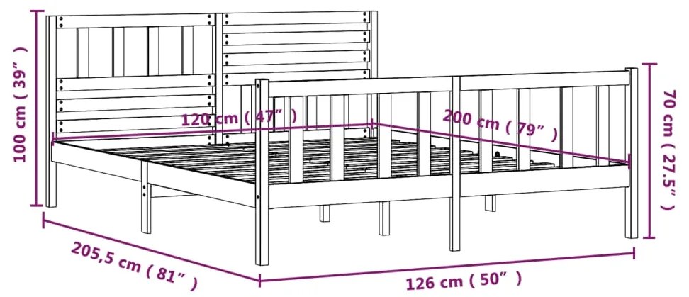 Estrutura de cama 120x200 cm madeira maciça branco