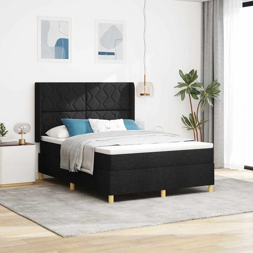 vidaXL Cama Box com colchão Preto 140 x 190 cm tecido
