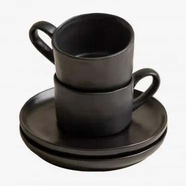Pack De 2 Chávenas De Café 10 Cl Com Pires Em Grés Belvere Preto - Sklum