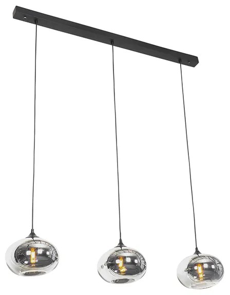 Candeeiro de suspensão Art Deco preto com vidro fumê oblongo 3-luzes - Busa Art Deco