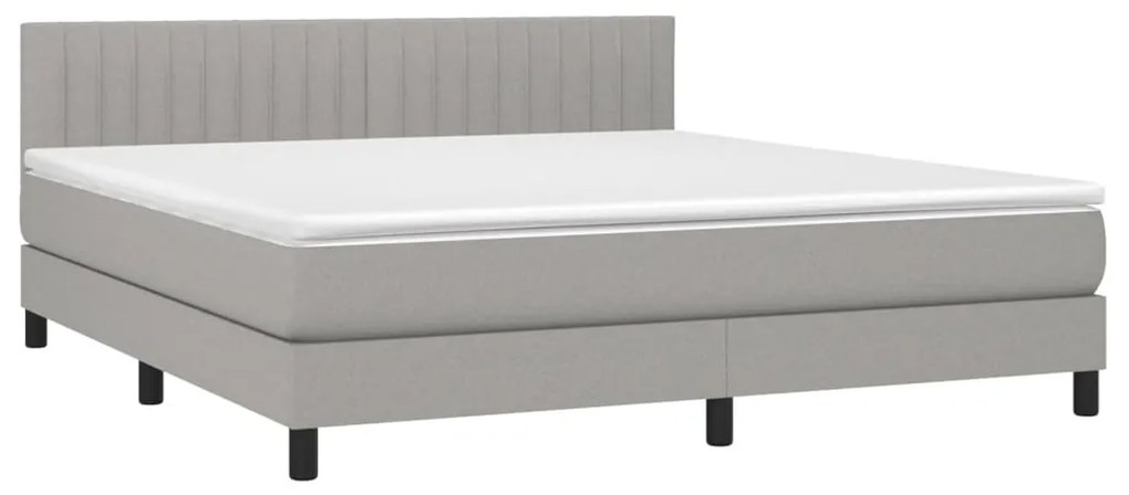 Cama box spring c/ colchão e LED 180x200 cm tecido cinza-claro