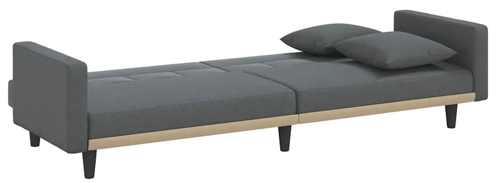 Sofá-cama com almofadões tecido cinzento-escuro