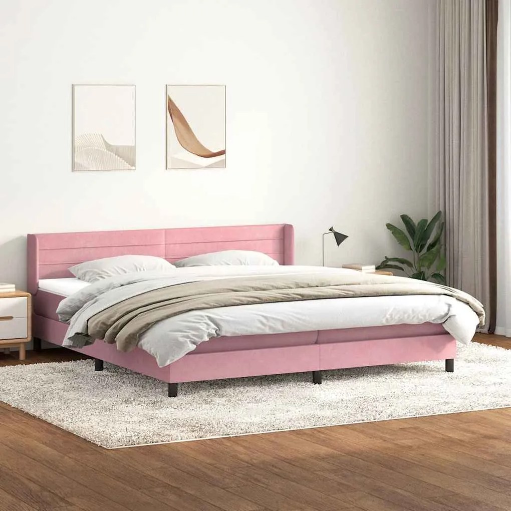 Cama com molas/colchão rosa 180x220 cm veludo