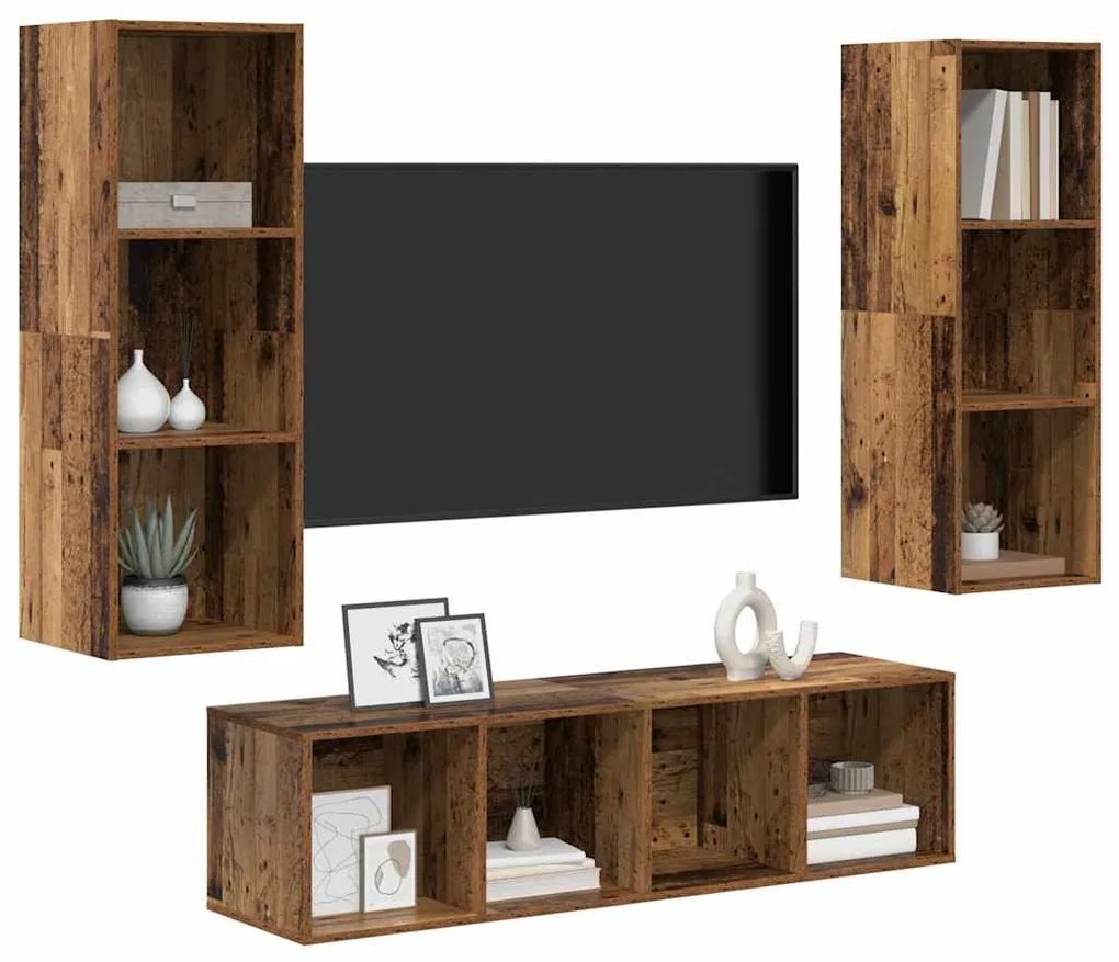 Conjunto de Estantes para TV 3 pcs Madeira antiga