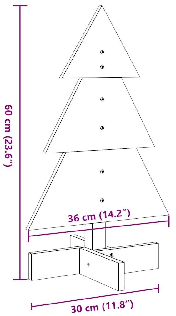 Árvore Natal decorativa 60 cm madeira de pinho maciça branco