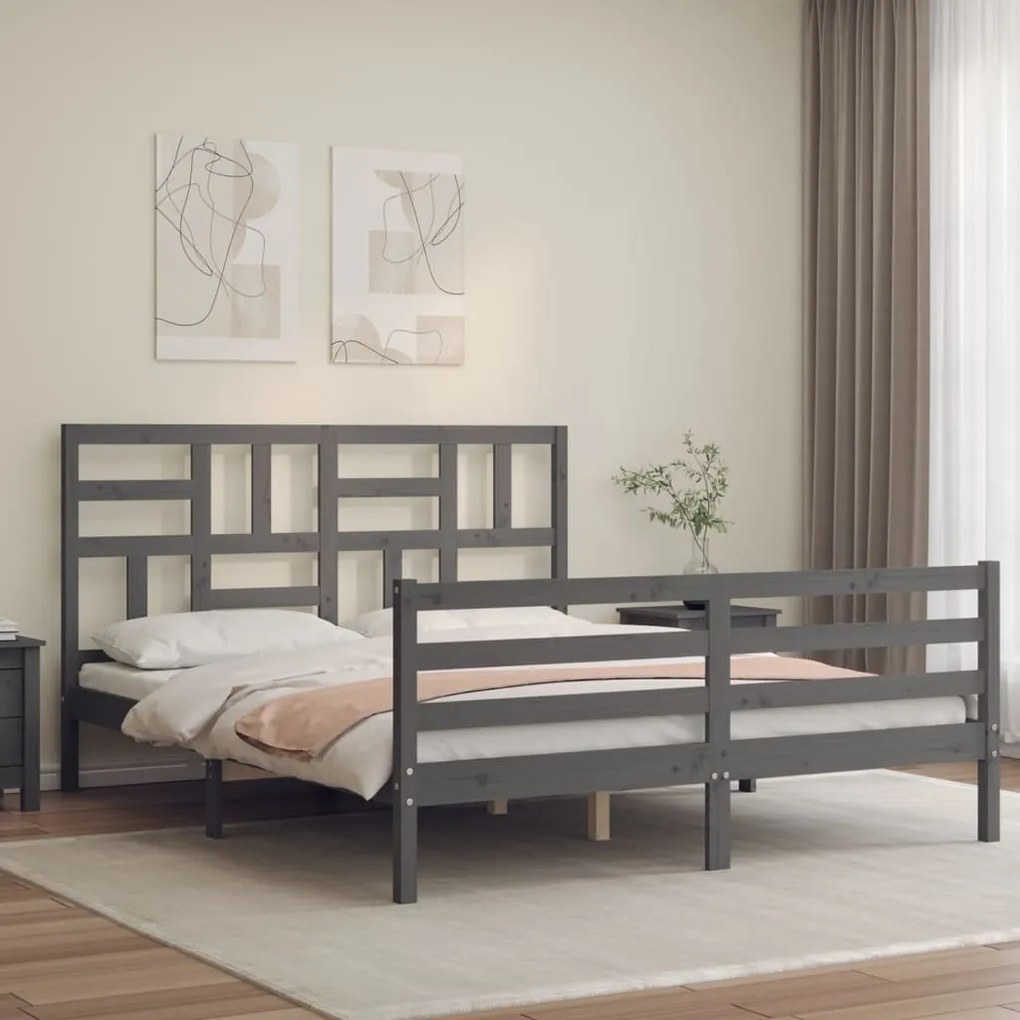 3194908 vidaXL Estrutura de cama com cabeceira 160x200 cm madeira maciça cinza