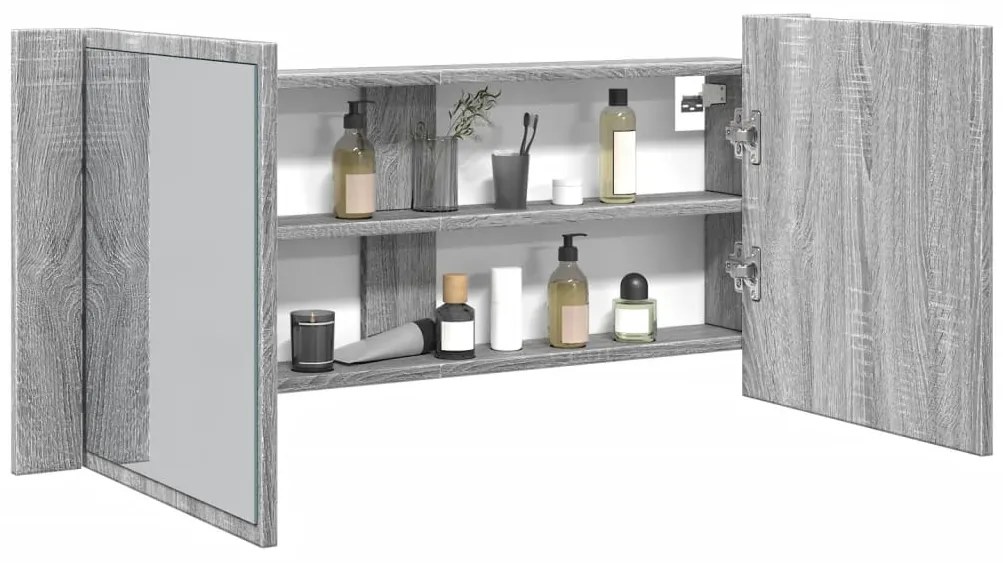 Armário espelhado casa de banho LED 100x12x45cm cinza sonoma