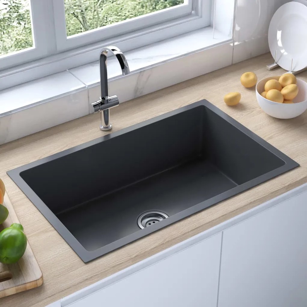 51517 vidaXL Lava-louça de cozinha artesanal aço inoxidável preto