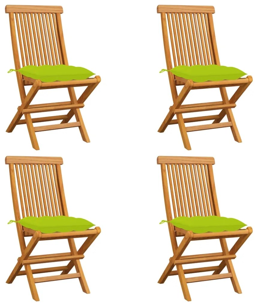 vidaXL Cadeiras jardim c/ almofadões verde brilhante 4 pcs teca maciça