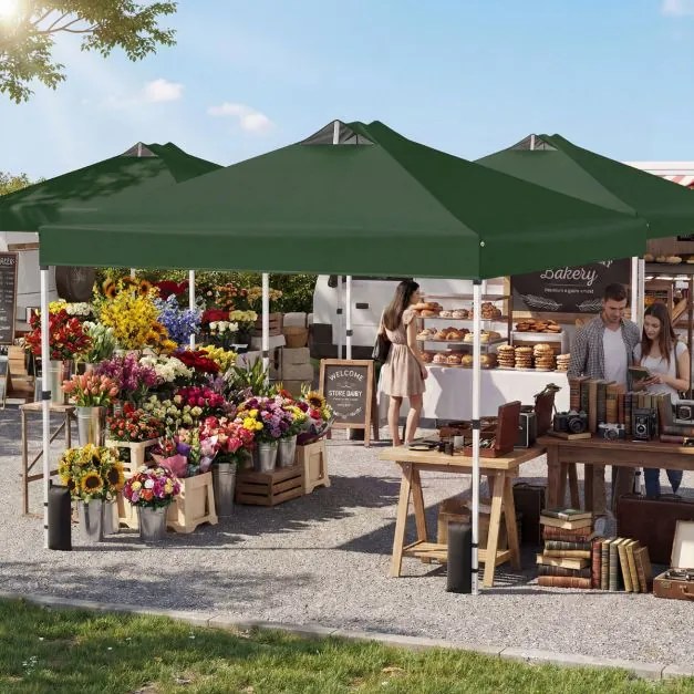 Tenda dobrável 3x3 m com 4 x Sacos de areia de montagem instantânea com 1 botão campismo, feiras, eventos e Saco com rodas Verde