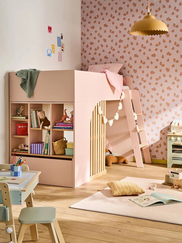 Cama mezanino com arrumação, para criança, Playful rosa