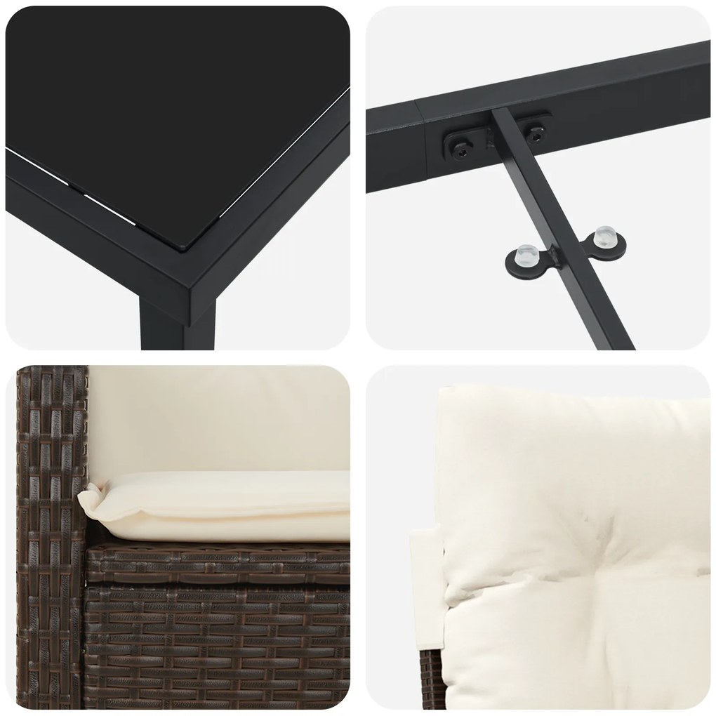 Conjunto de Jantar de Jardim de 5 Peças com Almofadas Marrom Vime Poli
