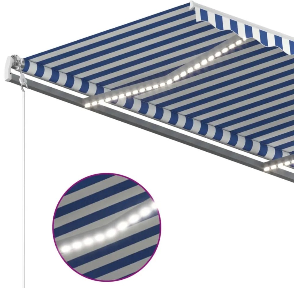 Toldo automático c/ LED e sensor de vento 450x350cm azul/branco