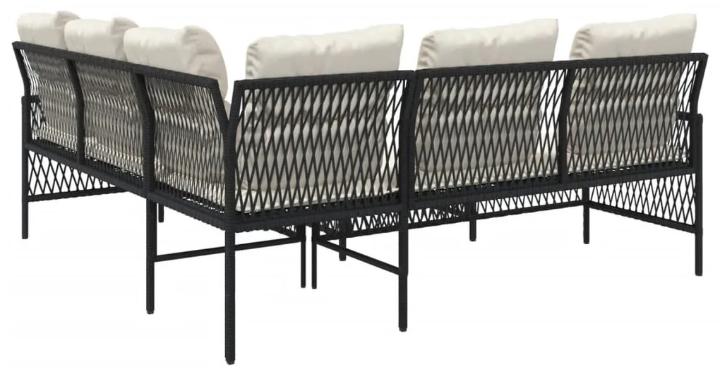 2 pcs conjunto sofás de jardim com almofadões vime PE preto