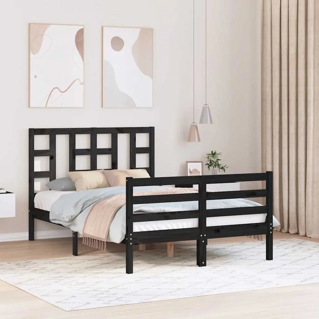 Estrutura de cama de casal c/ cabeceira madeira maciça preto