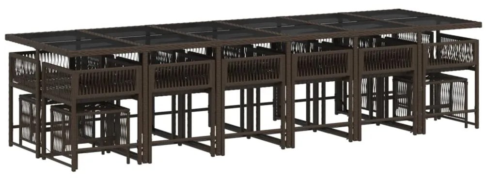 17 pcs conjunto jantar p/ jardim c/ almofadões vime PE castanho