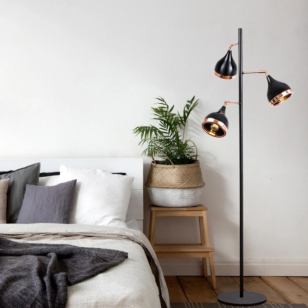 Candeeiro de Pé Yildo – Preto e Cobre – 163 cm