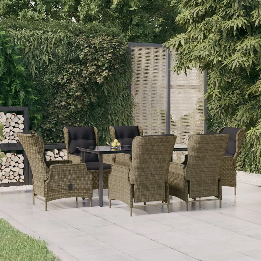 vidaXL 7 pcs conjunto de jantar para jardim vime PE castanho