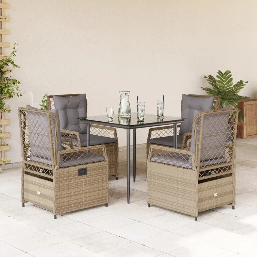vidaXL 5 pcs conjunto de jantar p/ jardim com almofadões vime PE bege