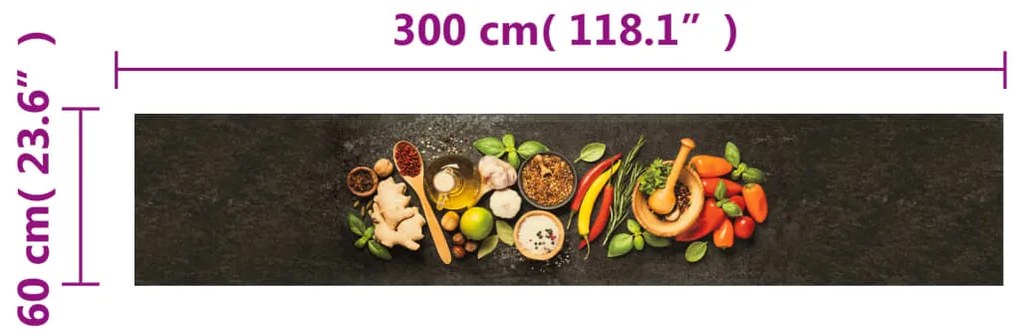 Tapete de cozinha lavável 60x300 cm veludo padrão especiarias