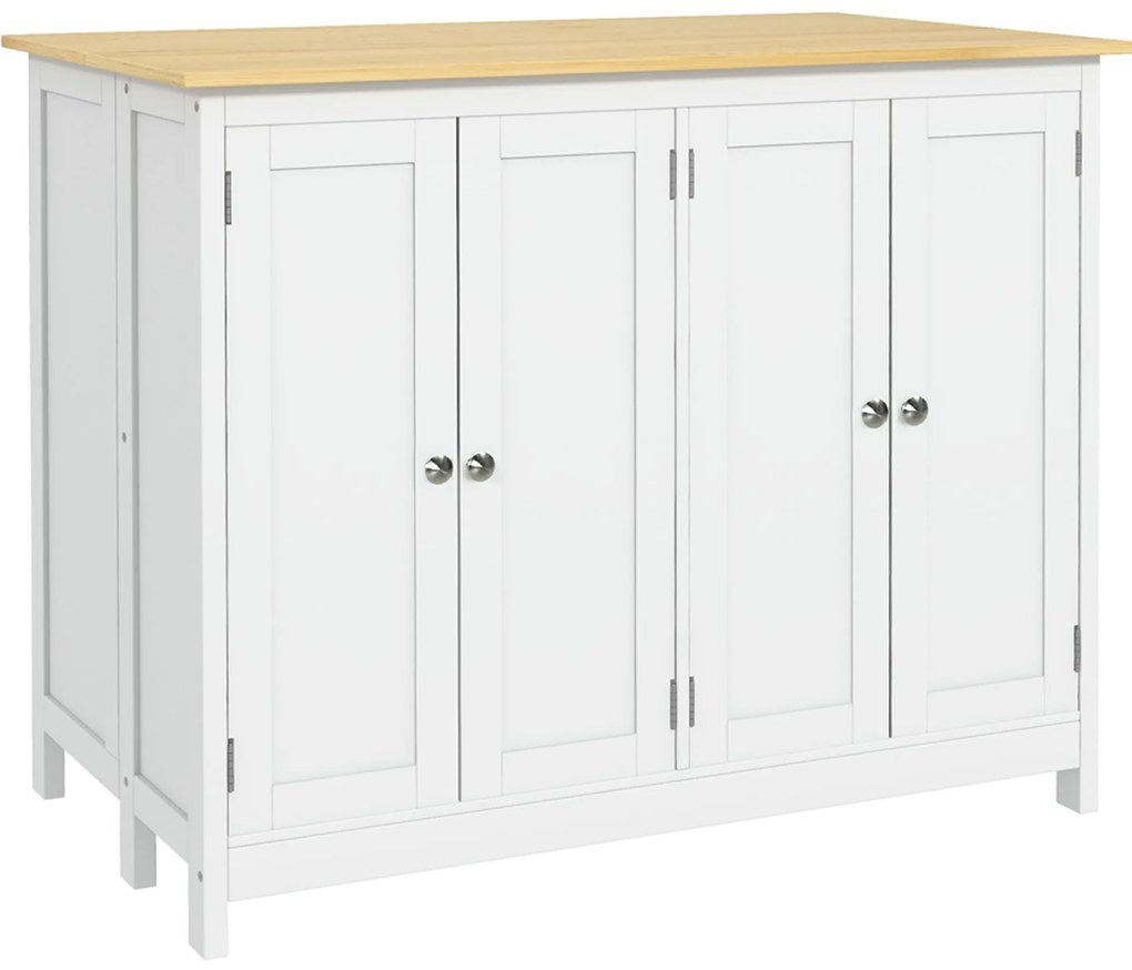 HOMCOM Balcão de Cozinha com 2 Bancos Tampo Dobrável 2 Armários com 4 Portas estilo Moderno Branco | Aosom Portugal