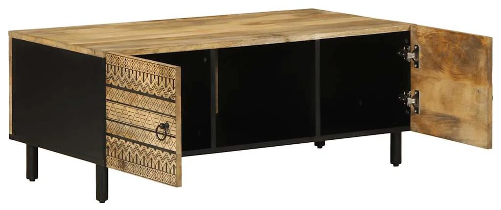 Mesa centro 100x54x40 cm madeira mangueira áspera maciça preto