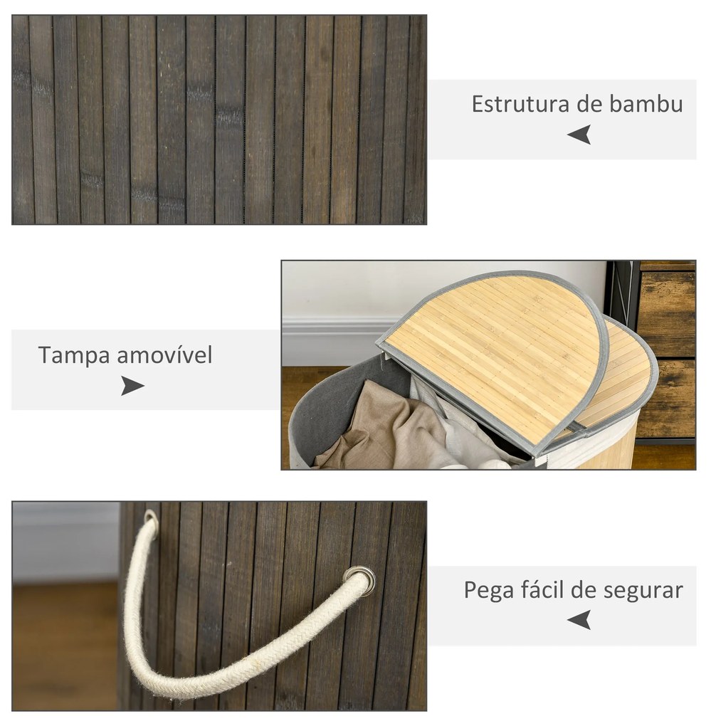 HOMCOM Cesto de Roupa Suja de Bambu Capacidade de 100L Cesto para Roup