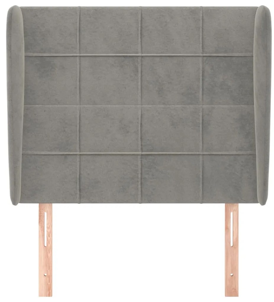 Cabeceira de cama c/ abas veludo 93x23x118/128cm cinzento-claro