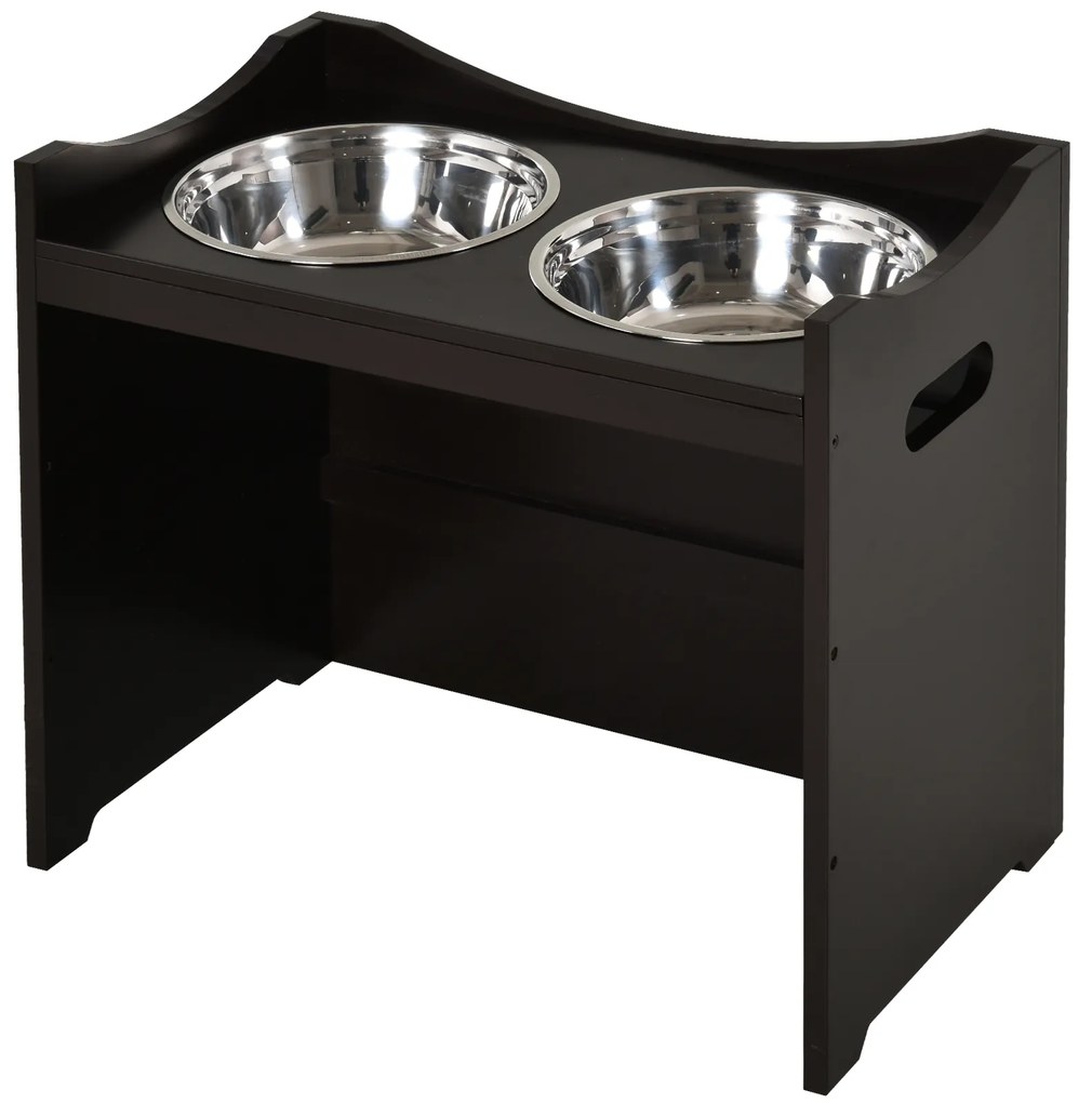PawHut Comedouro para Cães Elevado Comedouro para Cães com 2 Tigelas de Aço Inoxidável e Altura Ajustável 54x31,5x47 cm Marrom | Aosom Portugal