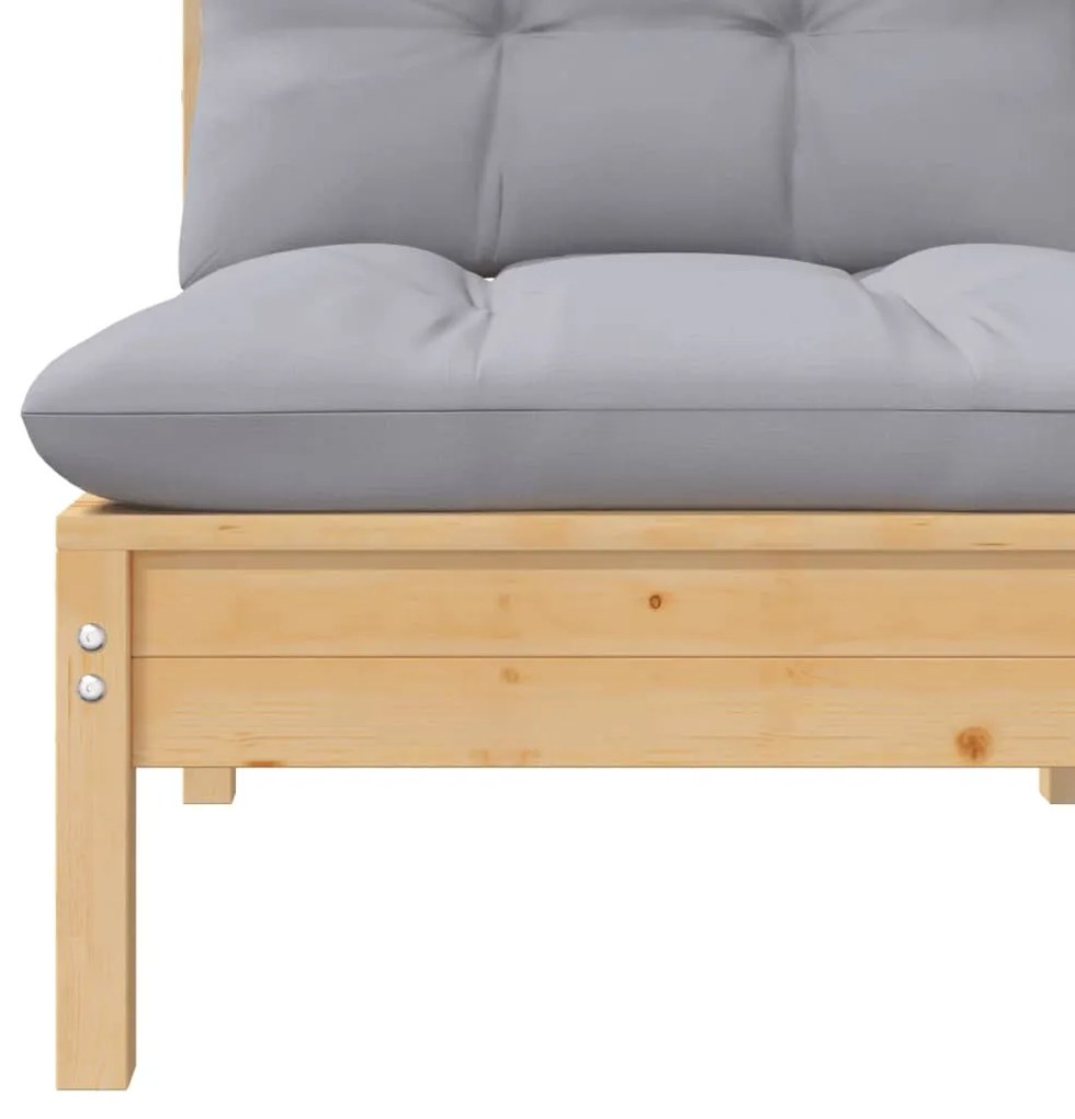 3 pcs conj. lounge de jardim c/ almofadões cinza pinho maciço