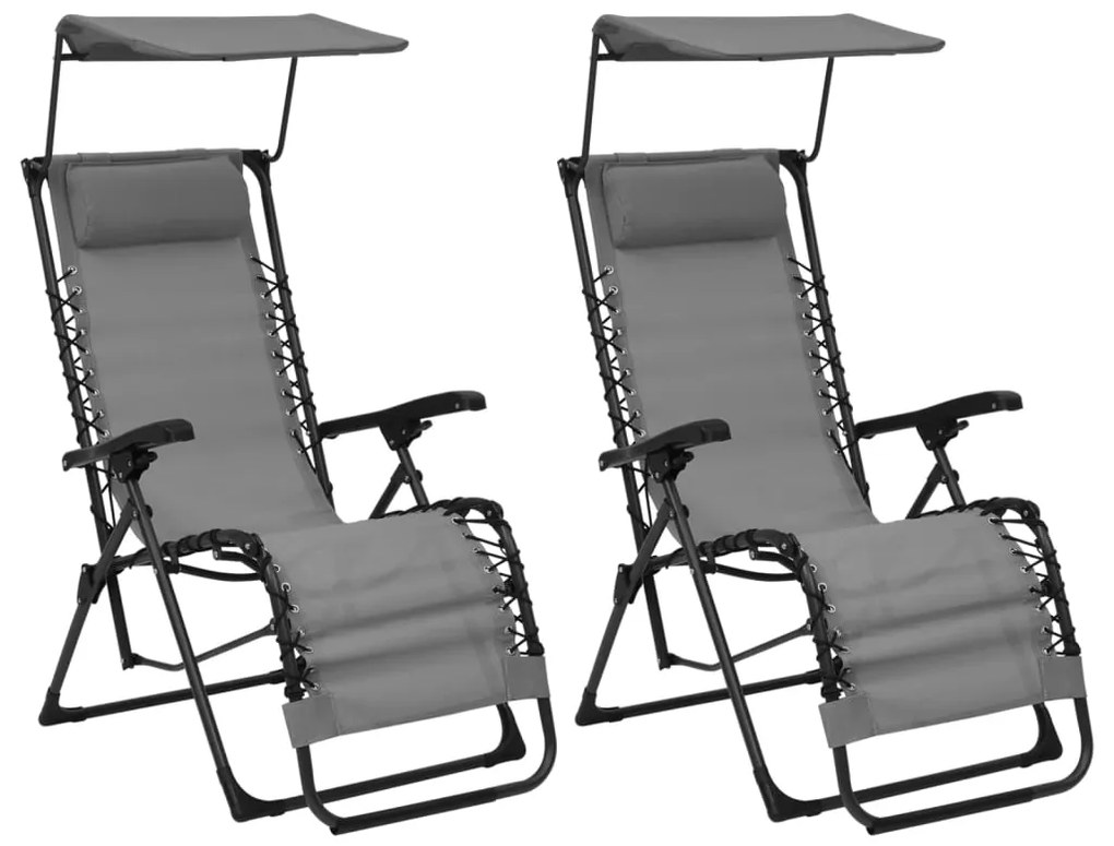 vidaXL Cadeiras de pátio dobráveis 2 pcs textilene cinzento