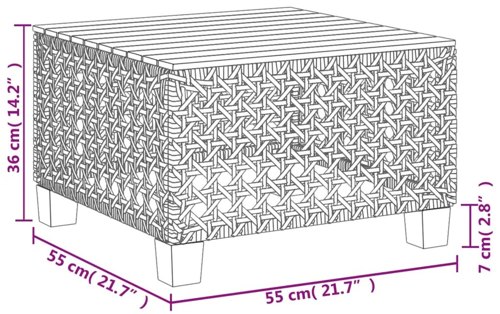 Mesa de jardim 55x55x36 cm vime PE e madeira de acácia cinzento