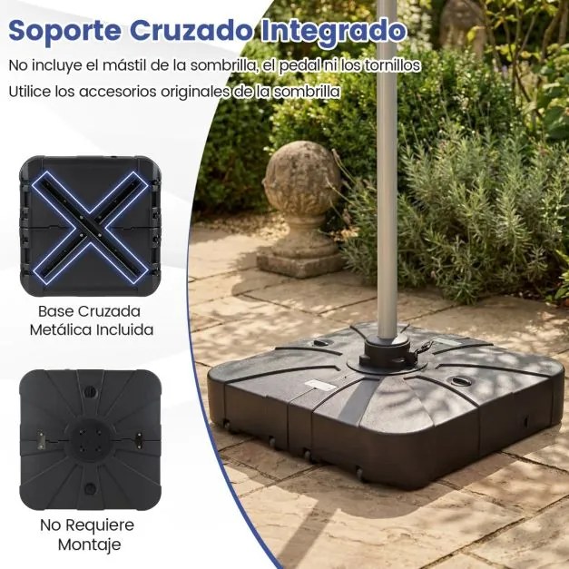 Base para guarda-sol de exterior com rodas 88 x 88 cm, de alta resistência, enchimento com água ou areia, portátil, para terraço, jardim ou piscina, P