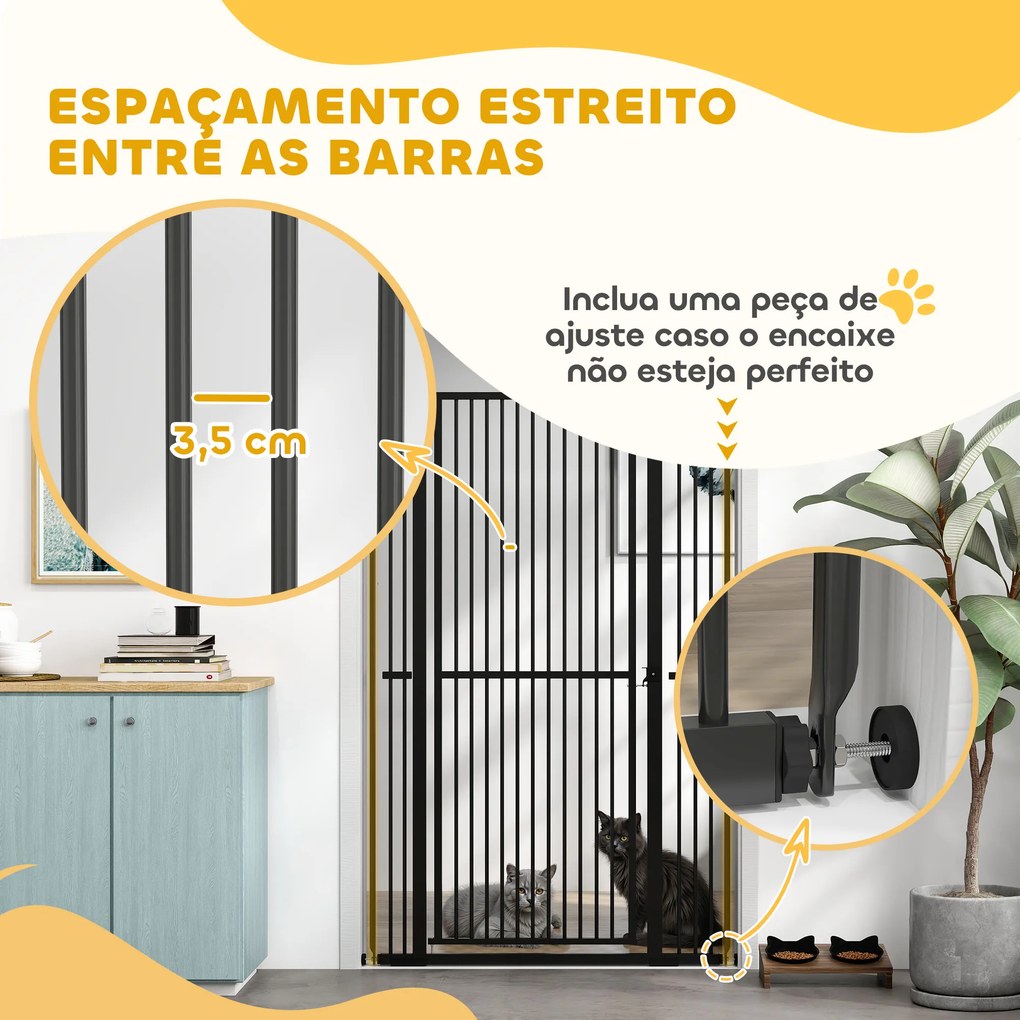 Barreira para Cães Extra Alta com Largura Ajustável 77-104 cm Barreira de Segurança para Cães e Gatos com 2 Extensões Preto