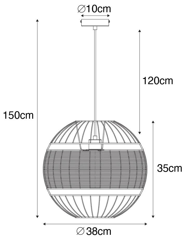 Candeeiro de suspensão oriental preto com ráfia 38 cm - Emir Oriental