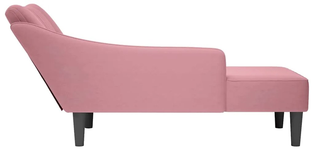 Chaise-longue com apoio de braço direito veludo rosa