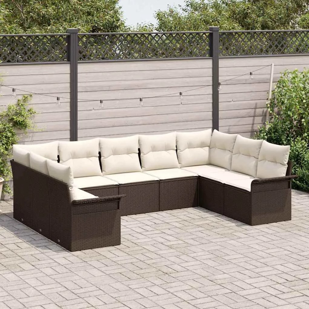 Conjunto de Sofás de Jardim vidaXL 9 Peças com Almofadas Vime Poliéste