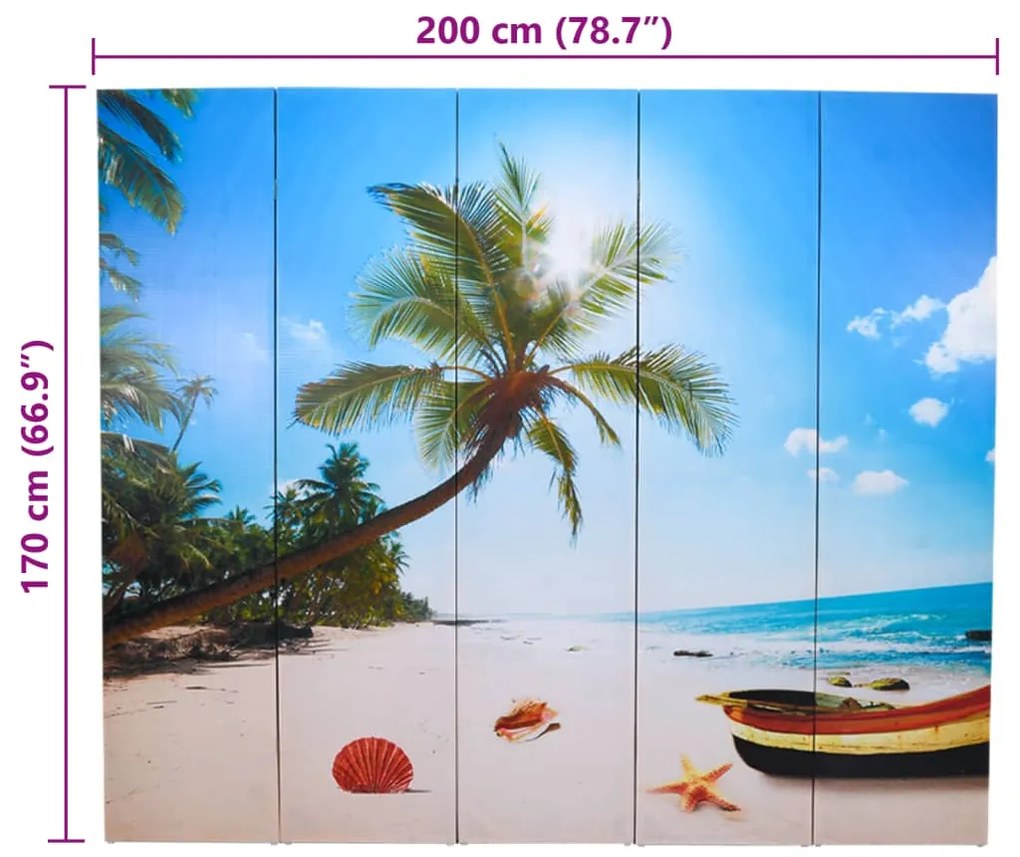 Biombo dobrável com estampa de praia 200x170 cm