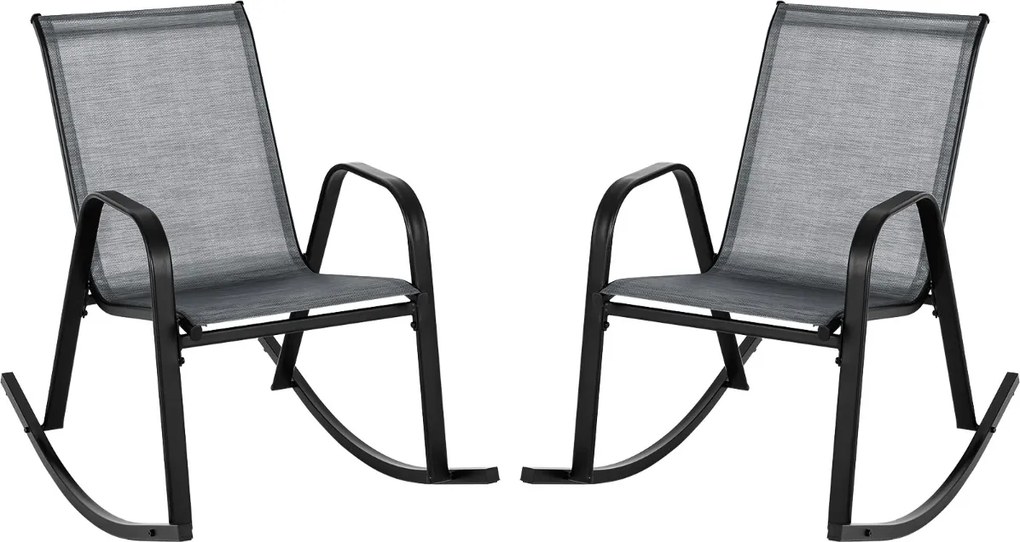 Conjunto de 2 cadeiras de baloiço para jardim Assento ergonómico em textilene Baloiço suave Carga até 150 kg 91 x 62 x 86 cm Cinzento