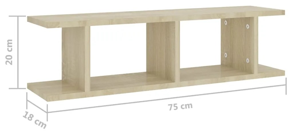 Estantes de parede 2 pcs 78x18x20 cm deriv. madeira sonoma