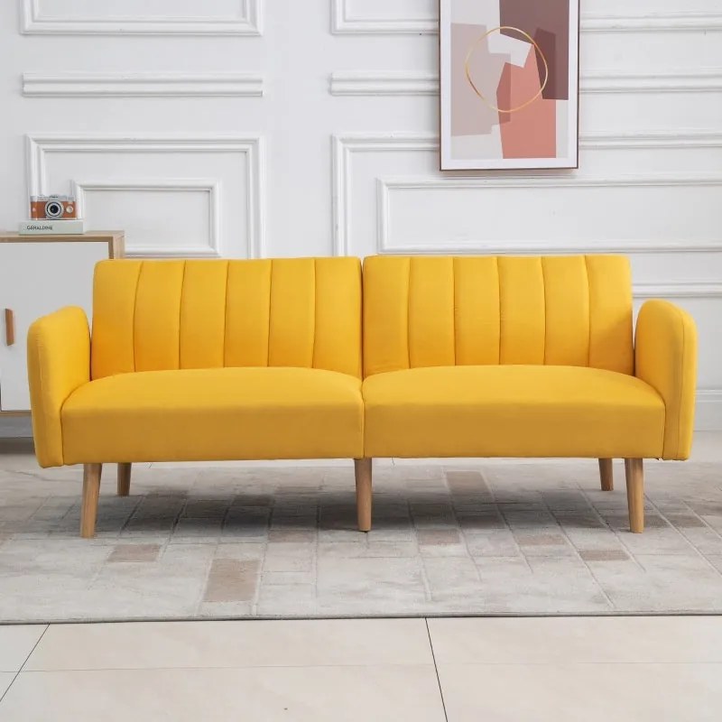 Sofá Cama de 2 Lugares com Encosto Ajustável - Amarelo - Design Escand