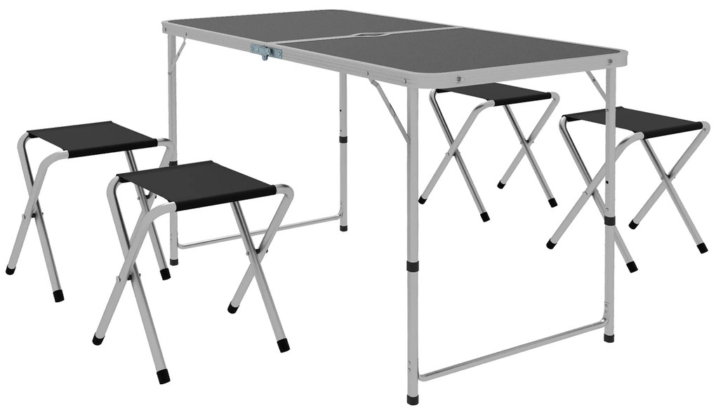Outsunny Conjunto Campismo 5 Peças Mesa Dobrável Assentos Ajustável Altura Orifício 4 Assentos Portátil Preto | Aosom Portugal
