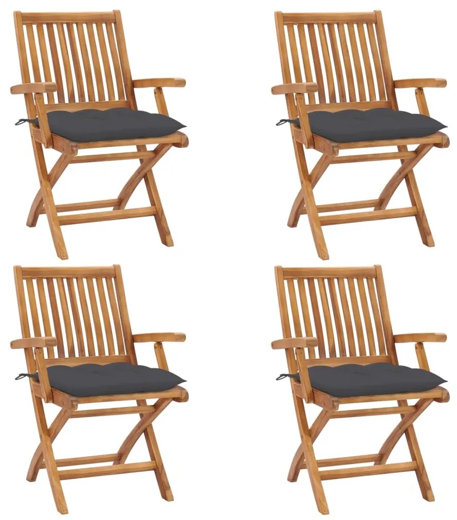 vidaXL Cadeiras de jardim dobráveis c/ almofadões 4 pcs teca maciça