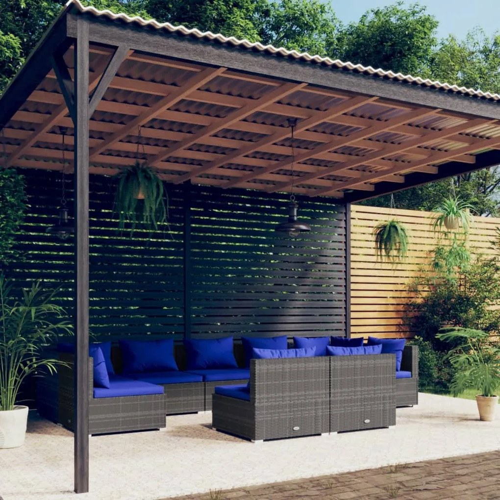 vidaXL 9 pcs conjunto lounge de jardim c/ almofadões vime PE cinzento