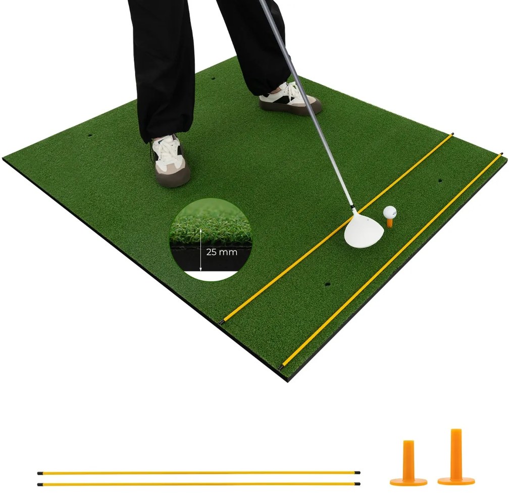 Tapete de golfe de relva sintética 3 em 1, 2 bastões de alinhamento 152 x 117 x 2,5 cm Verde