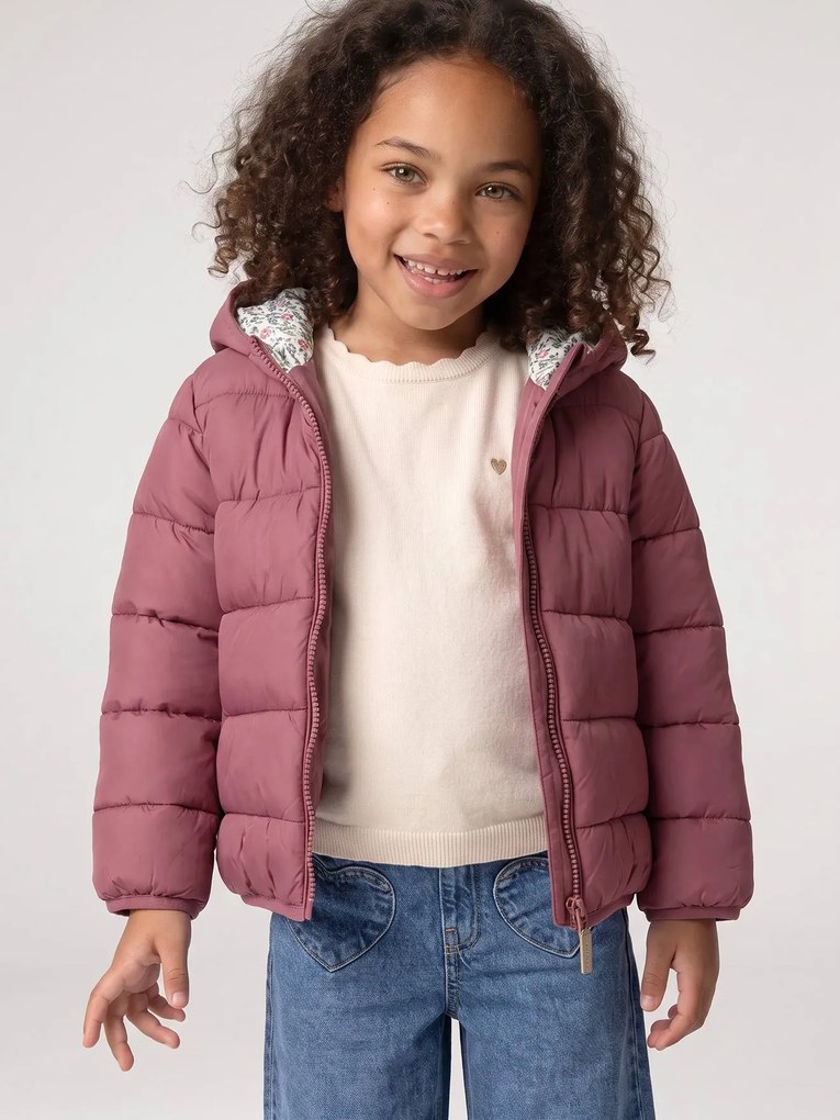 Blusão acolchoado leve, com capuz, para menina ameixa